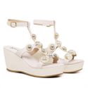 Sandália Aranha Feminina Plataforma Anabela Meia Pata com Esferas Preto Off White