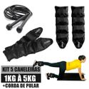 Kit Caneleira de Peso 1kg a 5kg Academia + Corda de Pular