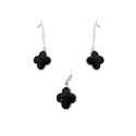 CONJUNTO PRATA 925 TREVO PRETO BRINCO E PINGENTE Z... - New prata e cia