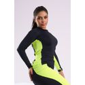 BLUSA CICLISTA MANGA LONGA COM PROTEÇÃO UV E RECORTES/ PRETO COM AMARELO FLUOR