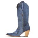 Bota Feminina Bico Fino Tecido Jeans Azul