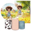 Kit 5 Peças Capa Redonda + Capa Retangular + Trio Capas Cilindros Sublimados Tema Fazendinha Menina 4598