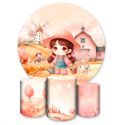 Capa Painel + Trio Capas Cilindros Sublimados Tema Fazendinha Rosa 2729