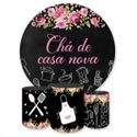 Capa Painel Redondo + Trio Capas Cilindros Sublimados Tema Chá de Cozinha 4065