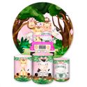 Capa Painel Redondo + Trio Capas Cilindros Sublimados Tema Safari / Infantil / Baby / Menina / Rosa e Verde / Floresta / Animais na Selva 2506