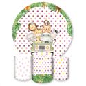 Capa Painel + Trio Capas Cilindros Sublimados Tema Safari / Baby / Infantil / Menina / Pontilhado Rosa / Flores 562
