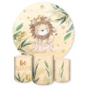 Capa Painel + Trio Capas Cilindros Sublimados Tema Safari / Infantil / Menino / Leão / Baby / Dourado 573 