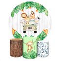 Capa Painel + Trio Capas Cilindros Sublimados Tema Safari / Infantil / Animais / Selva / Menino / Folhagem / Amadeirado 6039