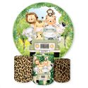Capa Painel Redondo + Trio Capas Cilindros Sublimados Tema Safari / Infantil / Selva / Floresta / Animal Print / Menino / Verde 1150