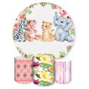 Capa Painel + Trio Capas Cilindros Sublimados Tema Safari / Baby / Infantil / Menina / Flores / Tropical / Rosa 564
