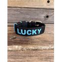 COLEIRA BABY PERSONALIZADA 3cm preta com nome em azul bebê
