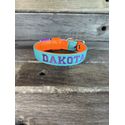 COLEIRA BABY PERSONALIZADA 3cm tiffany/laranja com nome em roxo