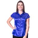 Blusa de Cetim Manga Japonesa Azul Léia