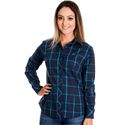 Blusa Feminina Xadrez Azul Manga Longa Giullia