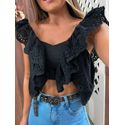 Cropped Laise Preta Flora