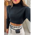 Blusa Tricot Preta Gola Alta 