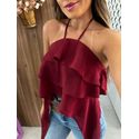Blusa Cropped Babados Bordô