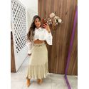 Saia Midi Estampada Oliva Floral Tule 