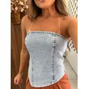 Cropped Barra Assimétrica Jeans Alcance 