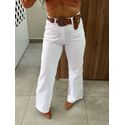 Calça Wide Leg Sarja Branca Desfiada