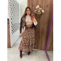 Saia Midi Marrom Floral Angel