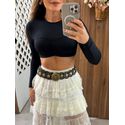 Cropped Manga Longa Franzidos Preta Colcci CLC