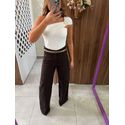 Calça Wide Leg Jeans Marrom 
