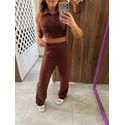 Calça Reta Malha Listrada Fashion Marrom Colcci Sport