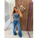 Calça Wide Leg Jeans Médio Barra a Fio 