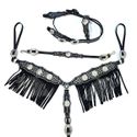 CONJUNTO CABEÇADA PEITEIRA LEVANTADOR PROTEC HORSE MARGARIDA STRAS TACHA E FRANJA