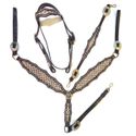 Conjunto Cabeçada e Peiteira - Levantador Couro com Strass Cravejada - Café & Creme - Protec Horse