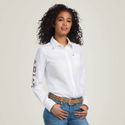 Camisa Ariat Feminina Team Kirby Stretch Shirt White Leopard logo - 10039457