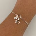 Pulseira Pingente Pata Vazada e Coração Prata 925