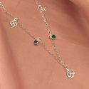 Choker Trevo Vazado e Zirconia Coração Verde Prata 925