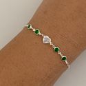 Pulseira Coração Cristal e Zirconia Redonda Verde 1,5g Prata 925
