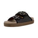 Sandália Flat Feminina Preta Brilho Isis papete anatômica Confort Fashion Rota79 