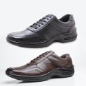 Combo 2 Pares Sapato Couro conforto Z03 Preto e Tabaco Masculino 2246