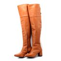 Botas Femininas Over The knee Lirom Em Couro Legitimo Caramelo