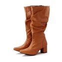 Botas Femininas Sloutchy Lirom Cano Alto Enrugado Bico Fino Caramelo