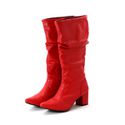 Botas Femininas Sloutchy Lirom Cano Alto Enrugado Bico Fino Vermelha