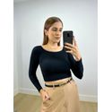 Cropped Canelado Manga Longa Preto