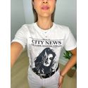 T-shirt City News 100% Algodão Off White