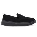 Sapato Loafer Guitte Slip On Preto Sola Preta Couro Legítimo Camurça