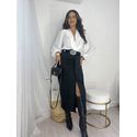 Saia Midi em Linho Preto Ema