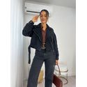Jaqueta Jeans Preta Estonada Hana