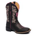 Bota Texana Feminina em Couro Flor Pink em Couro