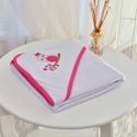Toalha Bebê Quadrada Modinha Com Forro e Capuz Corujinha Pink