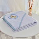 Toalha Bebê Quadrada Com Forro e Capuz Ursinho Com Coroa Azul
