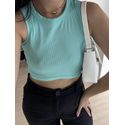 Cropped Regata liso básico dia a dia Canelado-Verde Agua