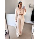 Conjunto Alfaiataria Andressa- Blusa Jaquetinha e Calça Pantalona- Bege